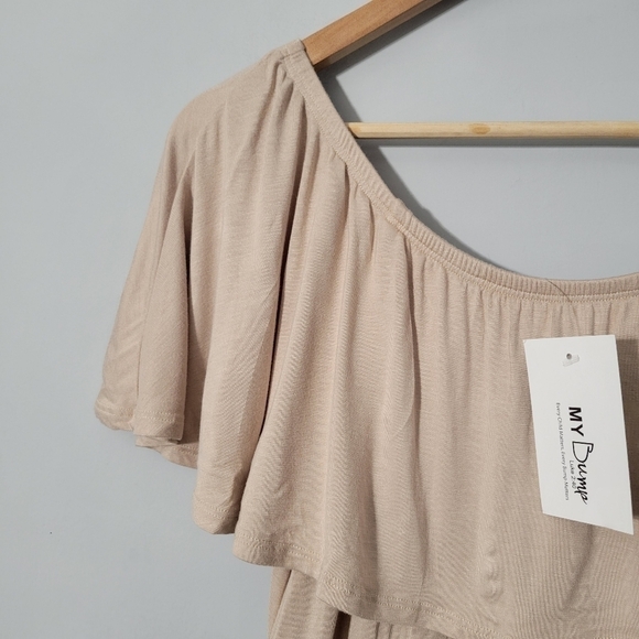 My Bump Beige Off The Shoulder Ruffle Maxi Dress NWT - Picture 8 of 11